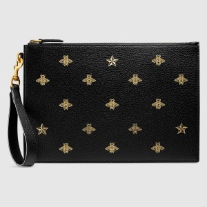 Gucci Portfolio Pouch in Black Leather with Bee and Star