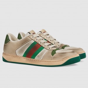 Gucci Women's Screener Sneakers in Distressed Leather