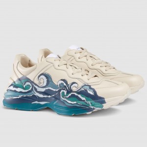 Gucci Men's Rhyton Sneakers with Wave Print