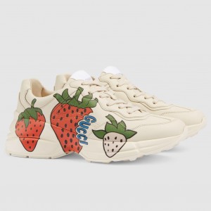 Gucci Women's Rhyton Sneakers With Strawberry Print