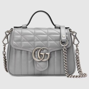 Gucci GG Marmont Mini Top Handle Bag in Grey Matelasse Leather