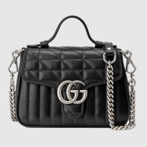 Gucci GG Marmont Mini Top Handle Bag in Black Matelasse Leather