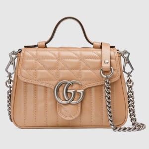 Gucci GG Marmont Mini Top Handle Bag in Rose Beige Matelasse Leather