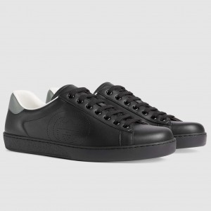 Gucci Men's Ace Sneakers in Black Leather with Interlocking G
