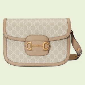 Gucci Horsebit 1955 Shoulder Bag in White GG Supreme Canvas