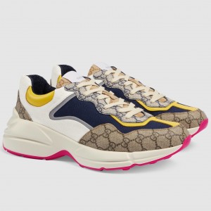 Gucci Men's Rhyton Sneakers in Beige GG Supreme Canvas