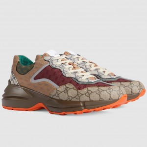 Gucci Men's Rhyton Sneakers in Brick Red Original GG Canvas
