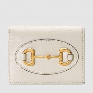 Gucci Horsebit 1955 Card Case Wallet in White Calfskin