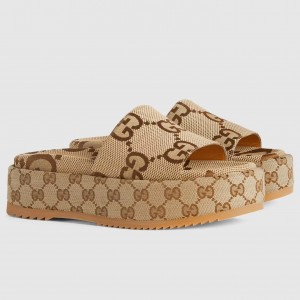 Gucci Platform Slide Sandals in Beige Maxi GG Canvas 