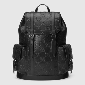 Gucci Backpack In Black GG Embossed Perforated Leather