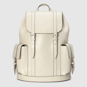 Gucci Backpack In White GG Embossed Perforated Leather