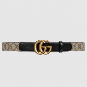 Gucci GG Supreme & Black Leahter Belt 30MM with Double G Buckle