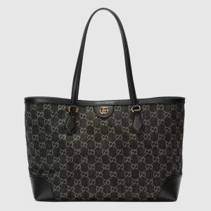Gucci Ophidia GG Medium Tote Bag in Black GG Jacquard Denim