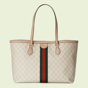 Gucci Ophidia GG Medium Tote Bag in White Supreme Canvas
