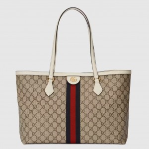 Gucci Ophidia GG Medium Tote Bag in GG Canvas with White Leather