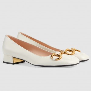 Gucci Ballet Flats in White Leather with Horsebit