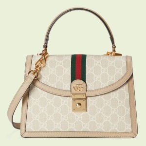 Gucci Ophidia GG Small Top Handle Bag in White Supreme Canvas