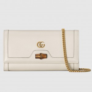 Gucci Diana Chain Wallet In White Calfskin