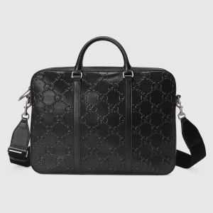 Gucci Medium Briefcase Bag in Black GG Embossed Leather
