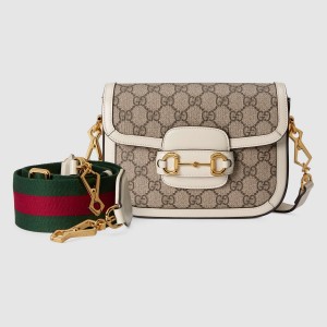 Gucci Horsebit 1955 Mini Bag in GG Canvas with White Calfskin