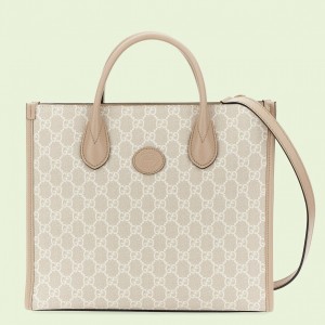 Gucci Small Tote Bag in White GG Supreme Canvas with Leather