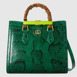 Gucci Diana Small Tote Bag in Green Python Embossed Leather