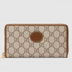 Gucci Zip Around Wallet In Beige Canvas with Interlocking G