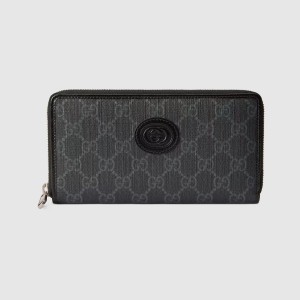 Gucci Zip Around Wallet In Black Canvas with Interlocking G