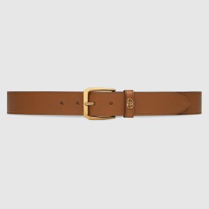Gucci Brown Leather Belt 35MM with Square Buckle and Interlocking G