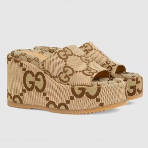 Gucci Platform Slide Sandals in Maxi GG Canvas