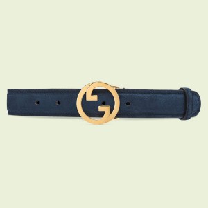 Gucci Blondie Belt 30MM in Blue Suede Calfskin