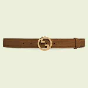 Gucci Blondie Belt 30MM in Brown Suede Calfskin
