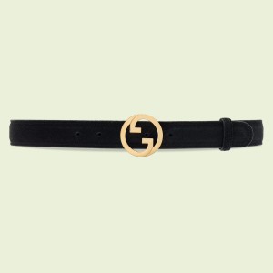 Gucci Blondie Belt 30MM in Black Suede Calfskin