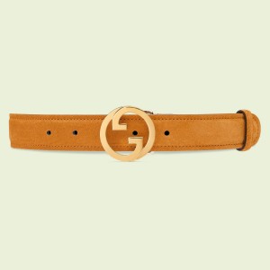 Gucci Blondie Belt 30MM in Tan Suede Calfskin