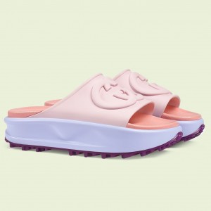Gucci Slide Sandals in Multicolor Rubber with Interlocking G
