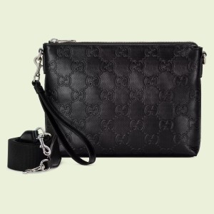 Gucci Medium Messenger Bag in Black GG Embossed Leather