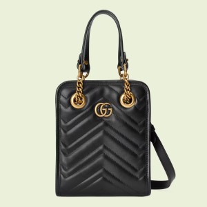 Gucci GG Marmont Mini Bag in Black Chevron Leather