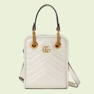 Gucci GG Marmont Mini Bag in White Chevron Leather