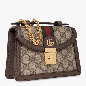 Gucci Ophidia GG Mini Chain Bag in GG Canvas with Brown Leather