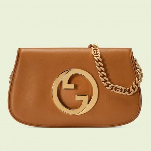 Gucci Blondie Small Shoulder Bag in Brown Calf Leather