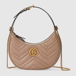 Gucci GG Marmont Half-moon Mini Bag in Nude Chevron Leather