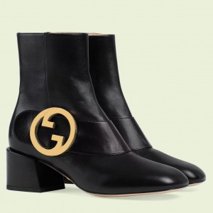 Gucci Blondie Ankle Boots in Black Leather with Interlocking G