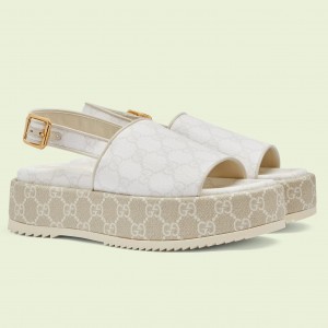 Gucci Platform Sandals in White GG Supreme Canvas 