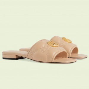 Gucci Slide Sandals in Beige GG Matelasse Leather