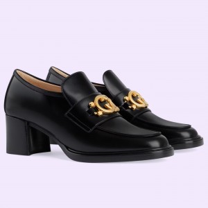 Gucci Women's Loafers in Black Leather with Interlocking G