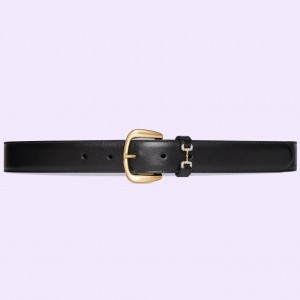 Gucci Crystal Horsebit Belt 30MM in Black Calfskin