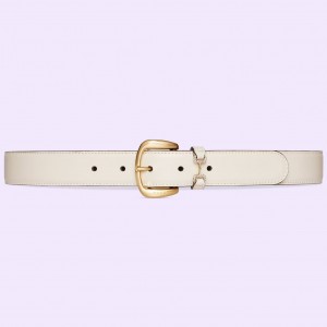 Gucci Crystal Horsebit Belt 30MM in White Calfskin
