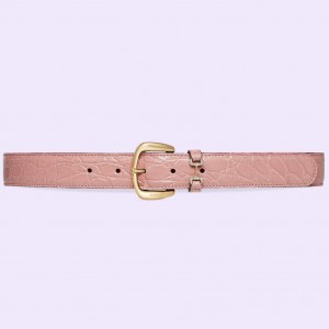 Gucci Crystal Horsebit Belt 30MM in Pink Crocodile Embossed Leather