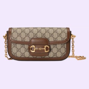 Gucci Horsebit 1955 Small Chain Bag in Beige GG Supreme Canvas