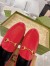 Gucci Women's Foldable Slim Horsebit Loafers in Red Leather